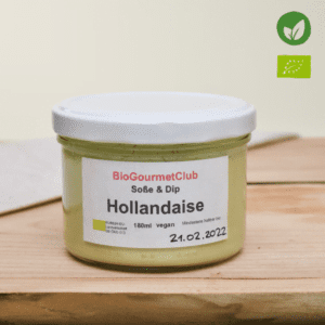 Pflanzenbasierte Hollandaise Sauce im Mehrwegglas