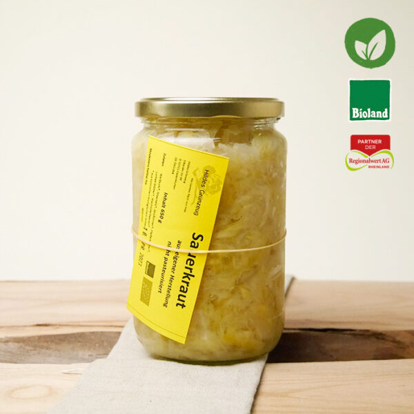 Frisches Sauerkraut im Glas von Hildes Grünzeug. Alles bio, regional und nachhaltig.