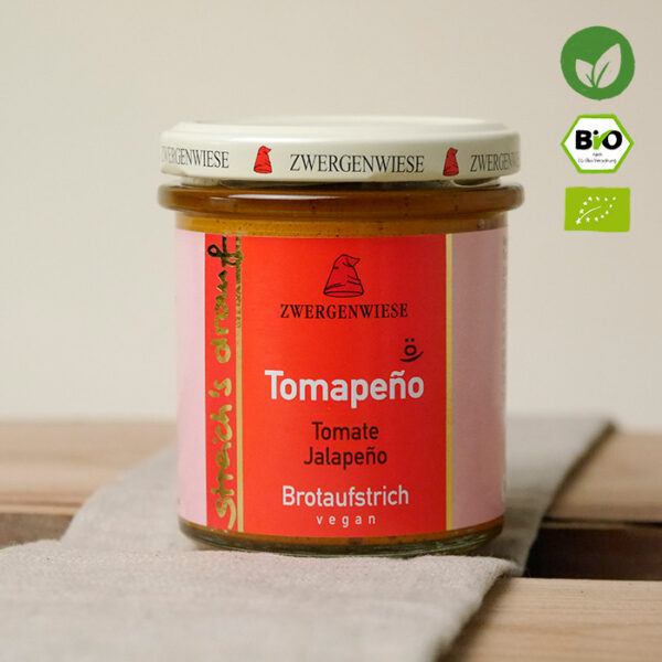 Tomapeno von Zwergenwiese. Bio-Tomaten Brotaufstrich, vegan.